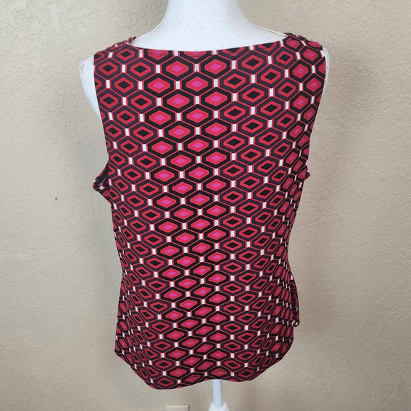 Calvin Klein Raspberry Black Sleeveless Geometric Drape Front Blouse XL (4123) - Picture 3 of 5